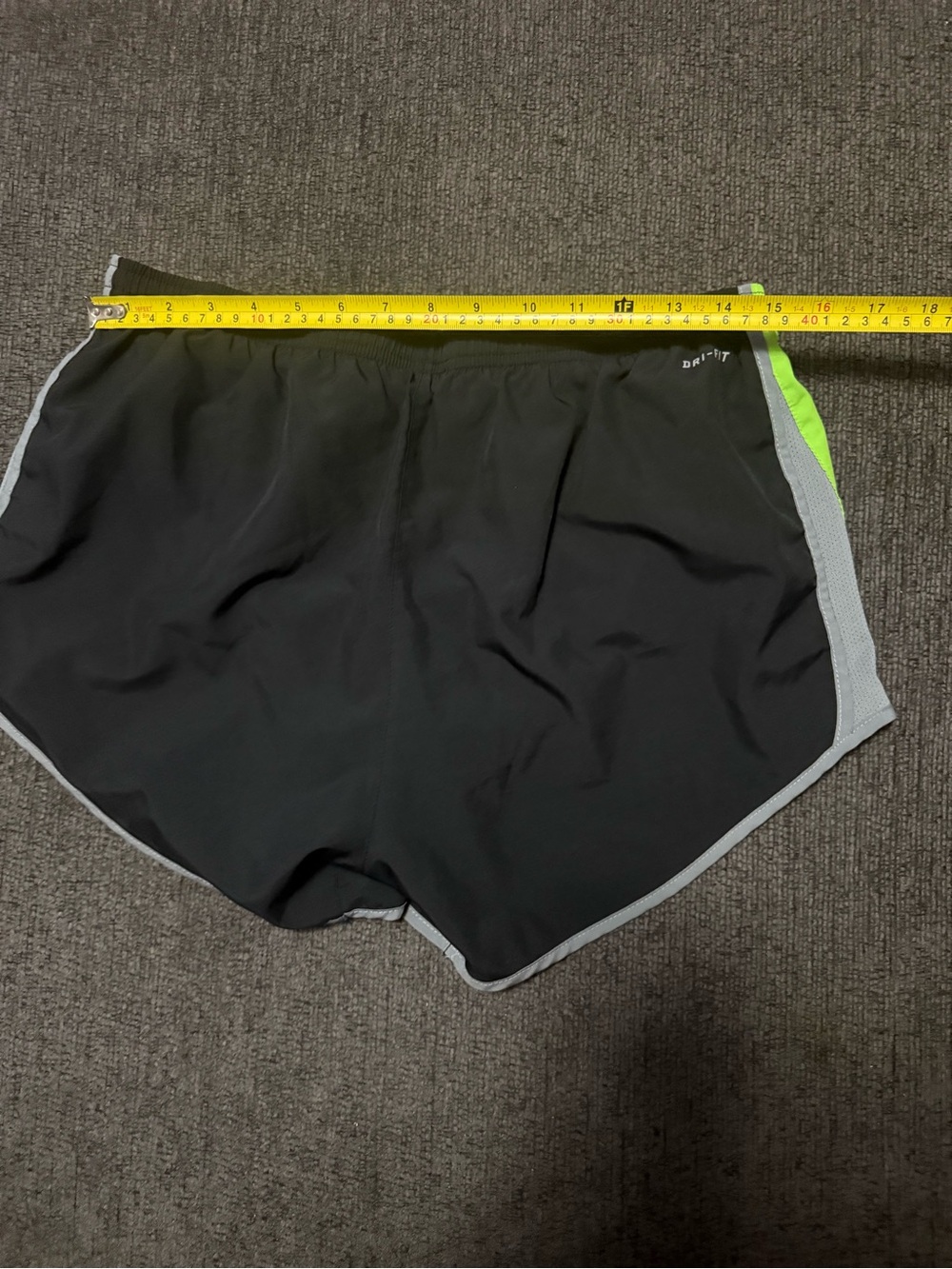 Nike Women’s Dri-FIT Running Shorts Size Large Black Neon Green Reflective - Picture 7 of 8